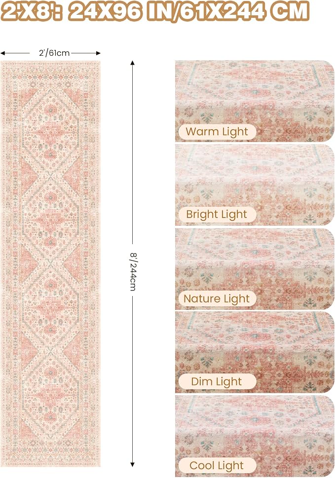 Runner Rug 2x8 Runners for Hallways Non Slip Washable, Vintage Hallway Runner - Image 2