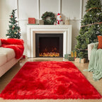 AMTOVO Faux Fur Sheepskin Rug for Living Room, 4 x 6 ft Red Fluffy Area Rug for - Image 2