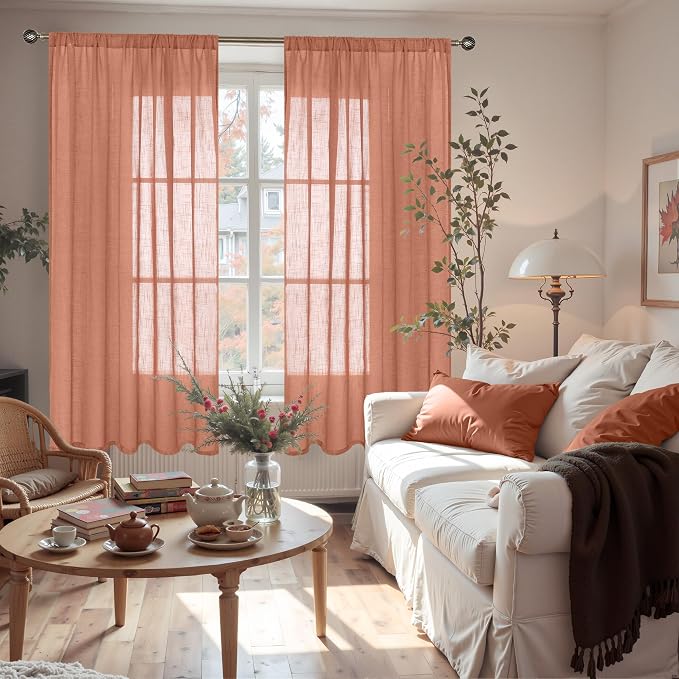 BGment Terracotta Linen Curtains 63 Inches Long - Image 2