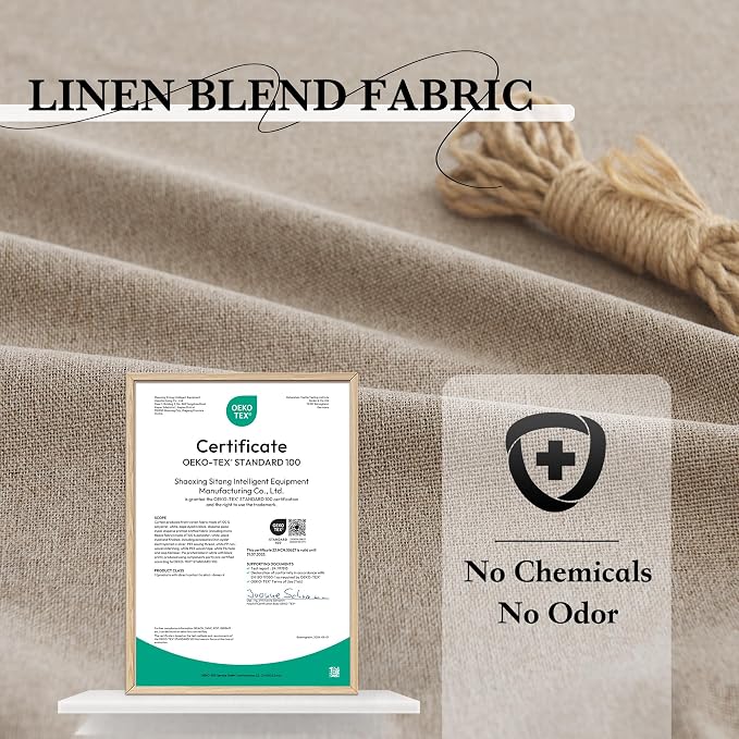 RYB HOME 100% Blackout Flax Linen Curtains, UV Protection Drapes - Image 5