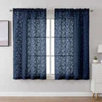 Lecloud Leia Navy Blue Sheer Curtains 54 Inch Length 2 Pcs, Rod Pockets Bedroom by Lecloud