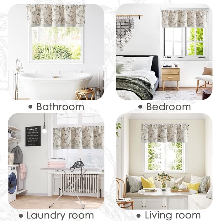 jinchan Floral Curtain Valance for Windows 16 Inch Linen Valance for Kitchen - Image 9