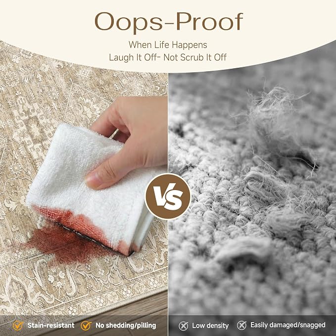 6x9 Washable Area Rug for Living Room Bedroom Vintage Beige Carpet Soft Low - Image 7