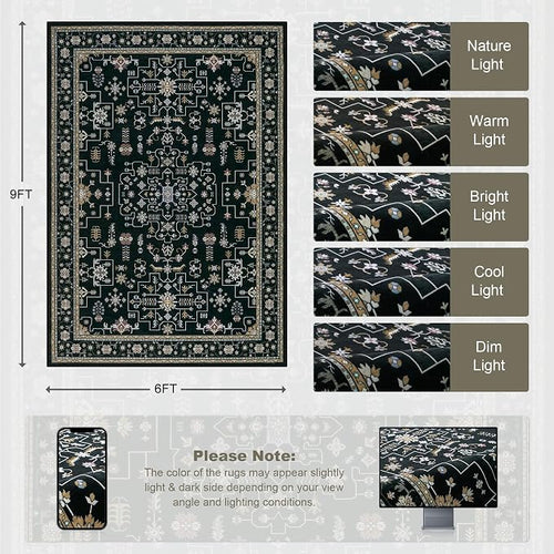 6x9 Area Rugs Living Room Rug: Washable Vintage Boho Medallion Rug No Slip - Image 2