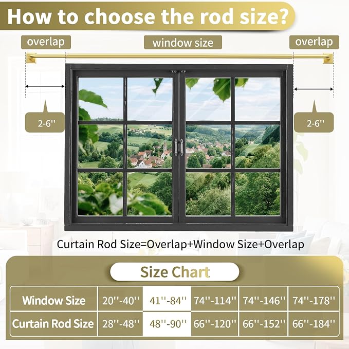 Gold Curtain Rods for Windows 48-90Inch Heavy Duty Wrap Around Blackout Curtain - Image 9