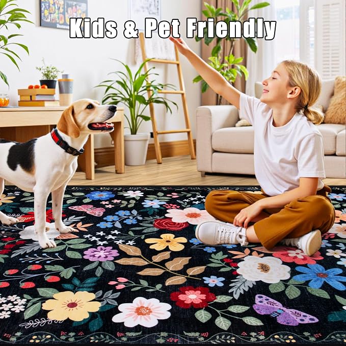 8x10 Area Rugs for Living Room: Washable Rug Vintage Large Soft Boho Floral - Image 7