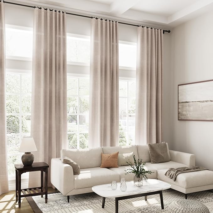 Extra Long Curtain 108 Inches Long 2 Panels Set Back Tab Oatmeal Linen Drapes - Image 8