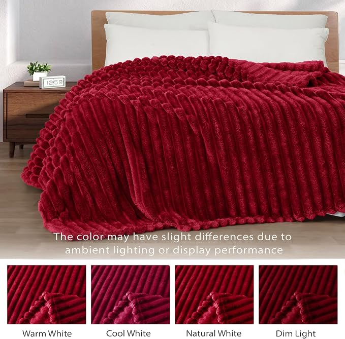 Exclusivo Mezcla King Size Flannel Fleece Blanket, Super Soft Striped Jacquard - Image 3