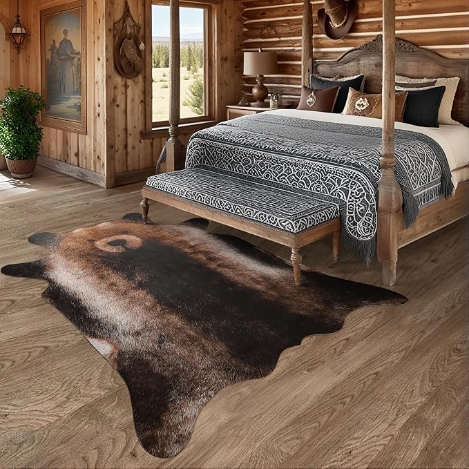 AROGAN Premium Bear Print Rug 6.2x7 Feet, Machine Washable Faux Fur Rug - Image 9