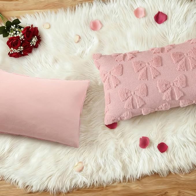 decorUhome Pink Bow Pillow Covers Set of 2 Coquette Aesthetic Cute Preppy Plush - Image 6