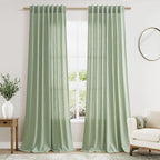 Mist Sage Linen Curtains 90 Inch Long 2 Panels Set by Nanspring