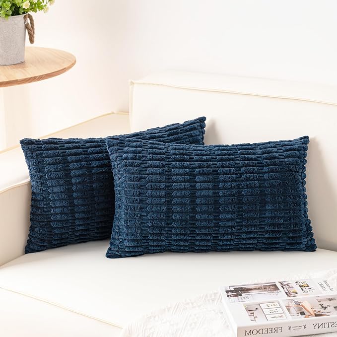 Pack of 2 Corduroy Decorative Throw Pillow Covers 12x24 Inch Soft Striped by Unknown