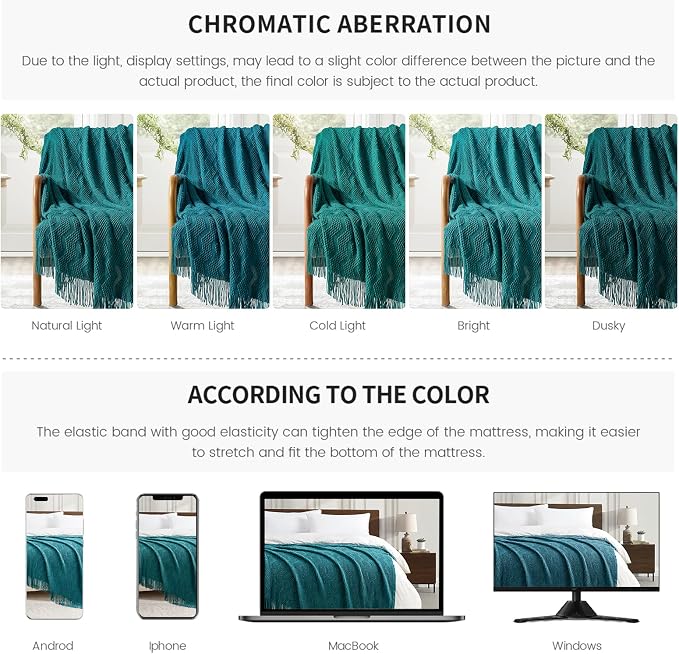 BOURINA Teal Throw Blanket 50x60 Inches Throw Textured Solid Soft Ripple Throws - Image 8