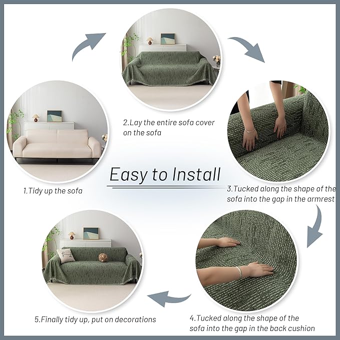 MYSKY HOME Boho Couch Cover Moss Green Sofa Covers - Image 7
