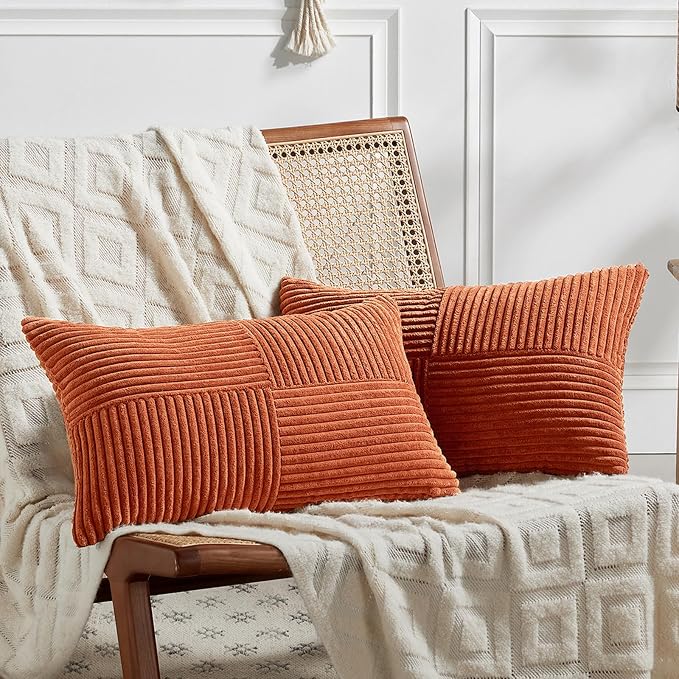 Fancy Homi Set of 2 Burnt Orange Lumbar Decorative Throw Pillow Covers 16x26 by Fancy+Homi