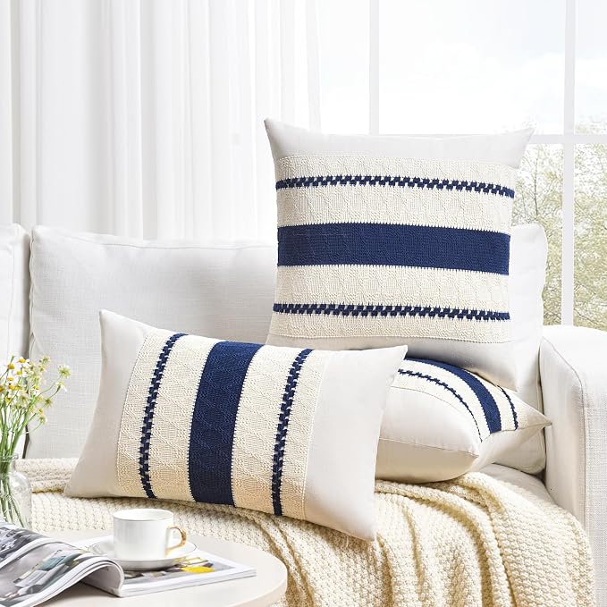 Fancy Homi Set of 1 Navy Blue Lumbar Decorative Throw Pillow Covers 16x24 Inch - Image 6