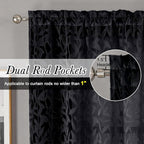 Lecloud Leia Black Kitchen Sheer Curtains 24 Inch 2 Pcs, Jacquard Leaf Textured - Image 5