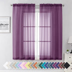 Aiyufeng Plum Purple Sheer Curtains 63 Inches Long 2 Panels Set, Solid Voile by Aiyufeng