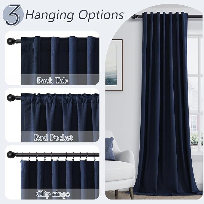 Guken Navy Blue 100% Blackout Curtains 108 Inch Length 2 Panels Set - Image 6