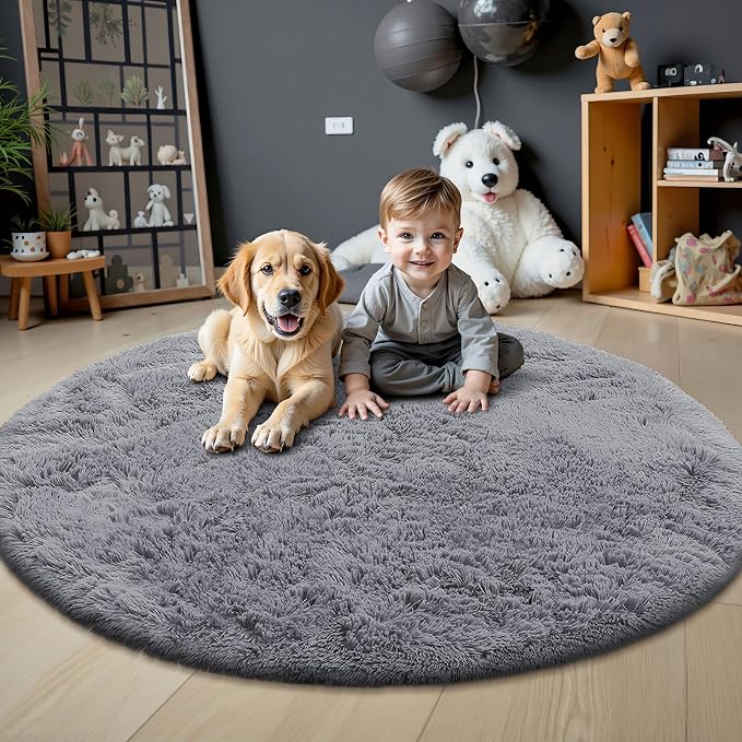 OLANLY Light Grey Round Rugs for Bedroom - Image 3