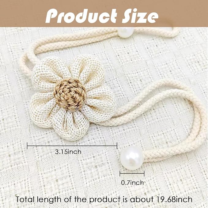 SRG 4pcs Handmade Pearl Curtain Tiebacks Boho Flower Curtain Holdbacks - Image 7