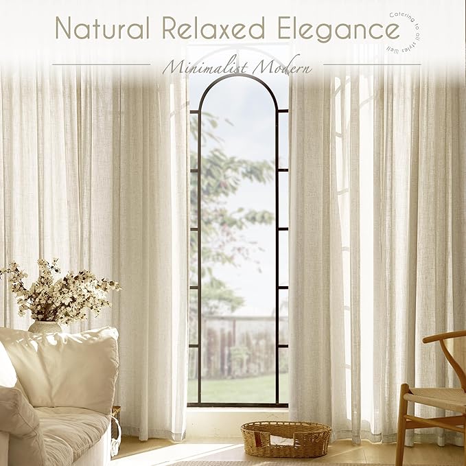 Faux Linen Beige Curtains 120 inches Long - Image 7