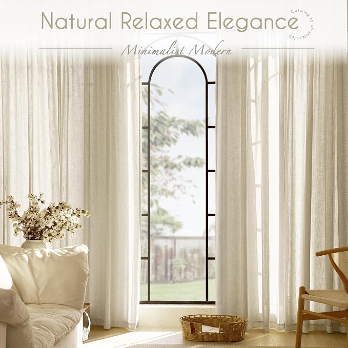 Faux Linen Beige Curtains 108 inches Long - Image 7