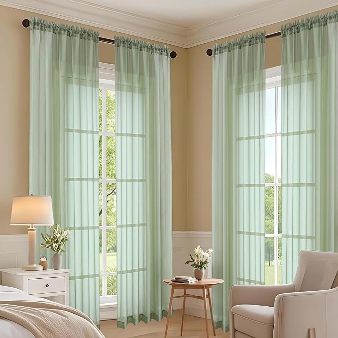 OVZME Sheer Sage Green Curtains 108 Inches Long 2 Panels Set, 59 Inch Extra - Image 7