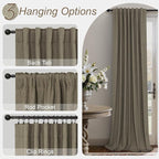 Linen Brown Curtains for Bedroom 84 Inch Long 2 Panel Burg 100% Blackout Back - Image 6