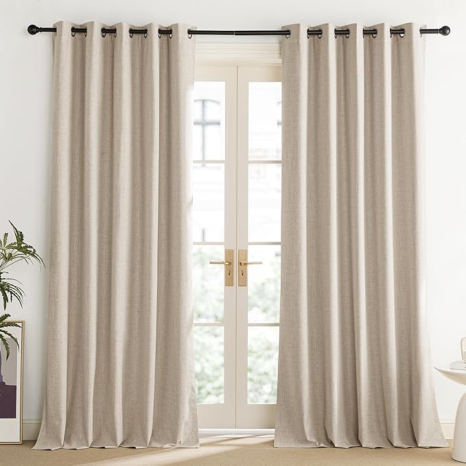 NICETOWN Cream 100% Blackout Linen Curtains 84 inch Long Burg - Image 2