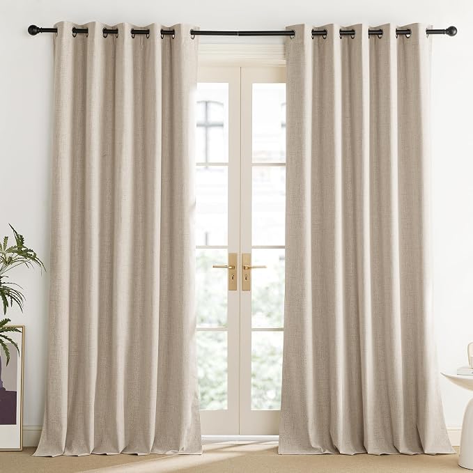 NICETOWN Cream 100% Blackout Linen Curtains 120 inch Long Burg - Image 2