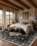 Area Rugs 10'x14' Washable Non-Slip, Floral Vintage Distress Print Pattern - Image 2