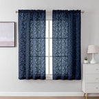 Lecloud Leia Navy Blue Sheer Curtains 45 Inch Length 2 Pcs, Dual Rod Pocket by Lecloud