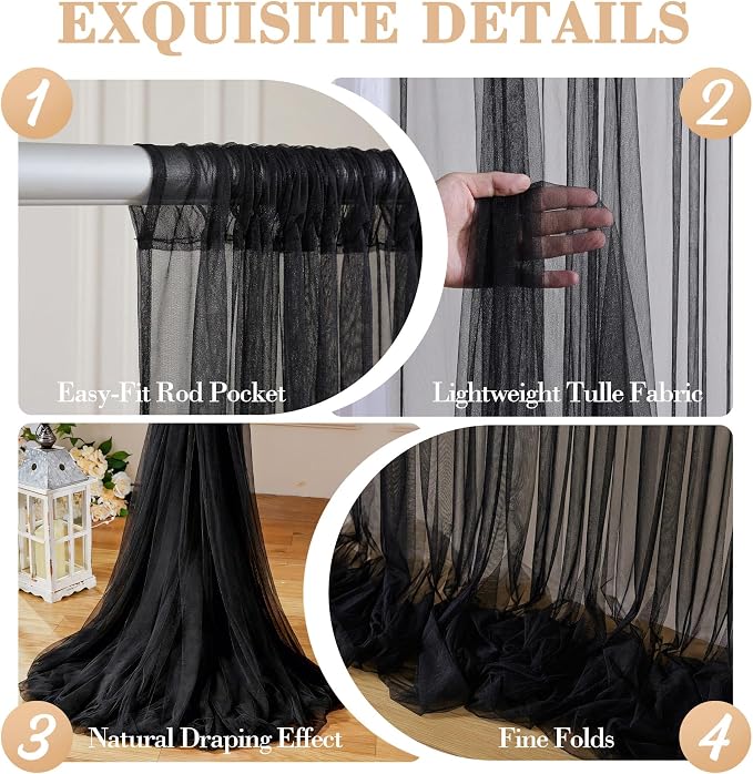 20ft x 12ft Black Tulle Backdrop Curtain - Image 6