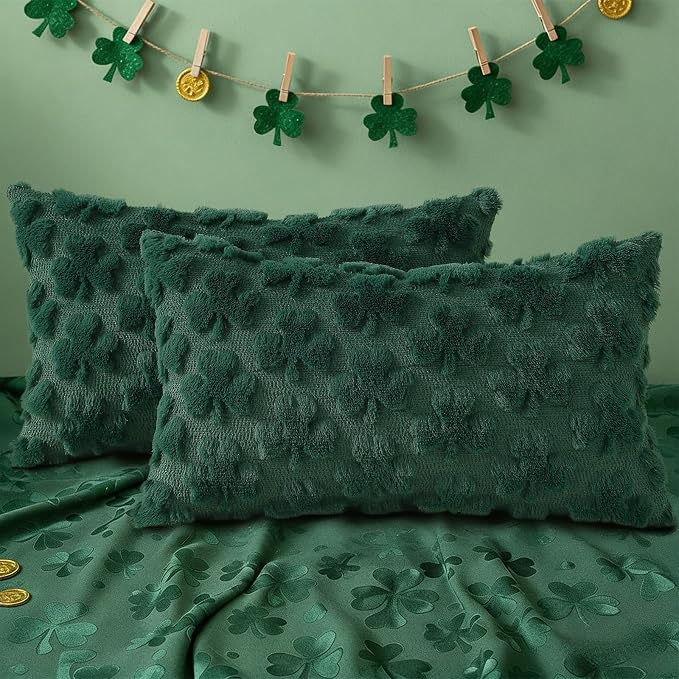 decorUhome St. Patrick’s Day Shamrock Green Pillow Covers 12x20 Inch Set of 2 - Image 6