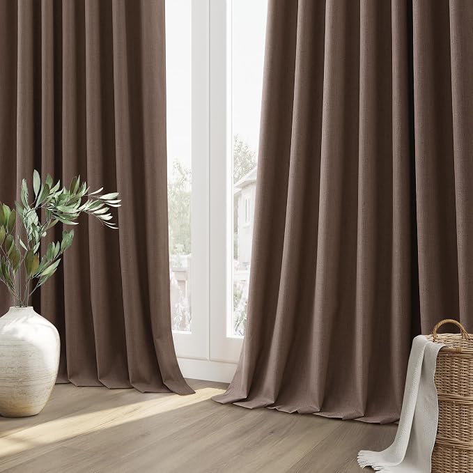 Guken Mocha Mousse 100% Blackout Linen Curtains 96 Inch Length 2 Panels Set - Image 10