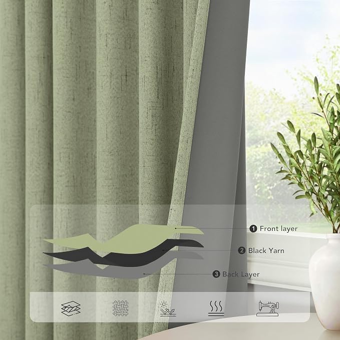 Light Sage Green Back Tab Blackout Curtains - Image 5