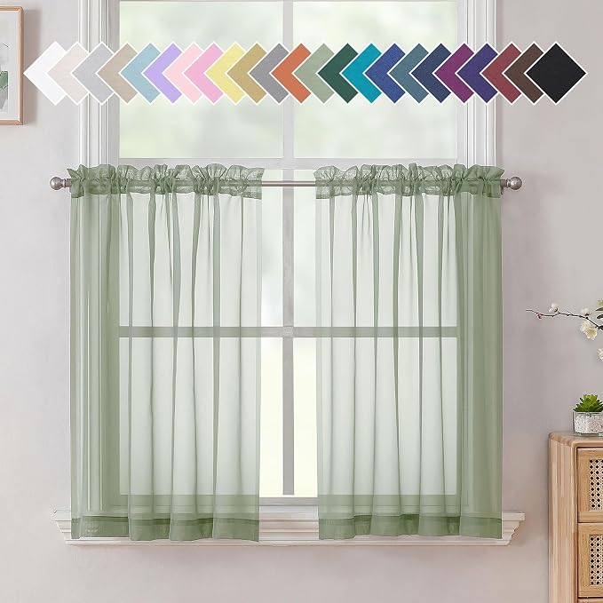 Aiyufeng Sage Green Sheer Curtains 36 inches Long 2 Panels, Rod Pocket by Aiyufeng