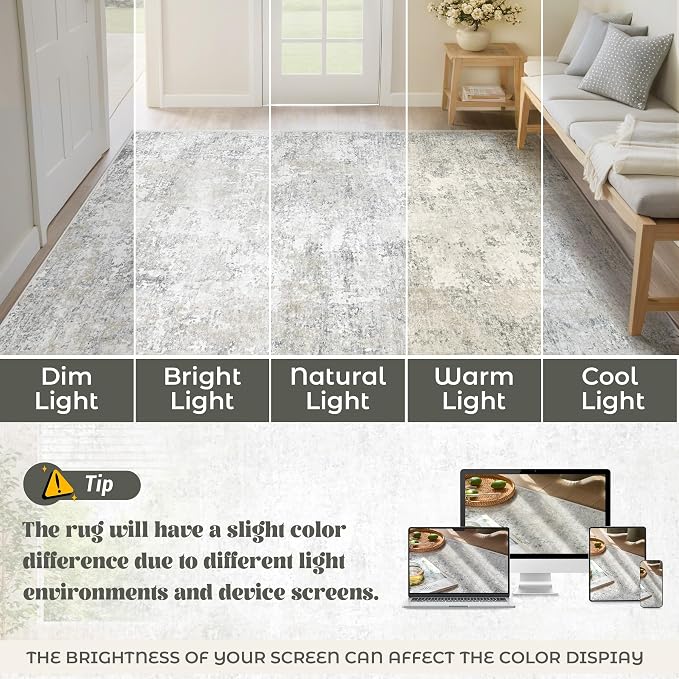 2x7 Runner Rug for Hallway, Washable Modern Abstract Runner Rugs Neutral Soft - Image 8