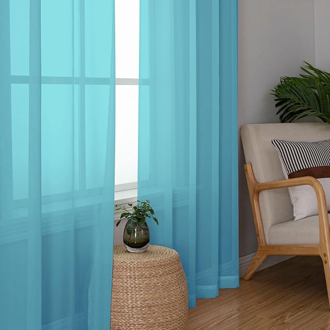 Simplebrand Turquoise Sheer Curtains 84 Inches Long 2 Panels, Light Filtering - Image 4