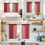 BGment Burgundy Linen Kitchen Curtains - Image 2