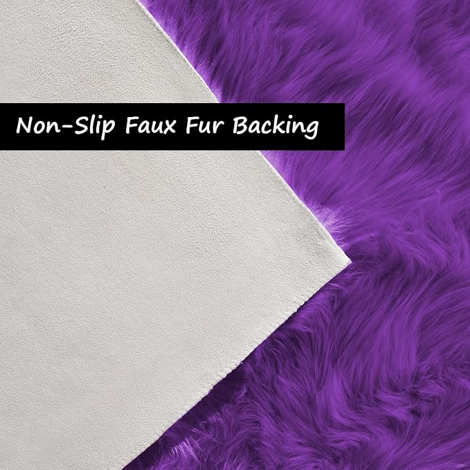 Goolela Purple Circle Rug 5ft Fluffy Round Fuzzy Furry Faux Fur Sheepskin Carpet - Image 4