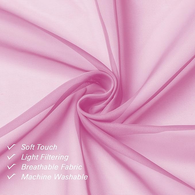 Lecloud Sheer Curtains 96 Inches Long 2 Panels, Light Pink Farmhouse Voile - Image 3