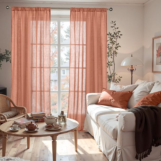 BGment Terracotta Linen Curtains 102 Inch Length - Image 2