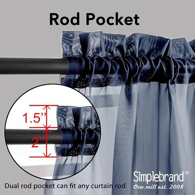 Simplebrand Blue Sheer Curtains 84 Inches Long, Light Filtering Rod Pocket - Image 4
