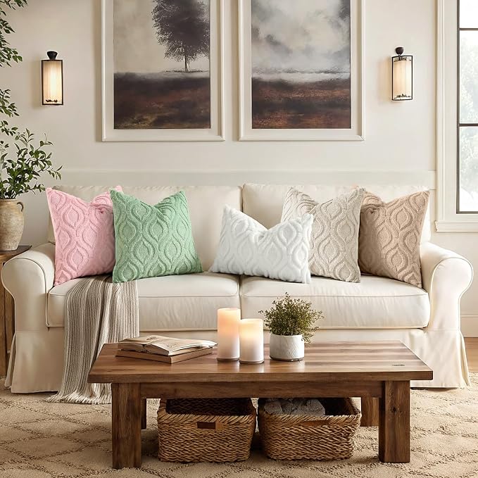 decorUhome Throw Pillow Covers 24x24 Inch Set of 2, Soft Plush Faux Wool Pink - Image 3