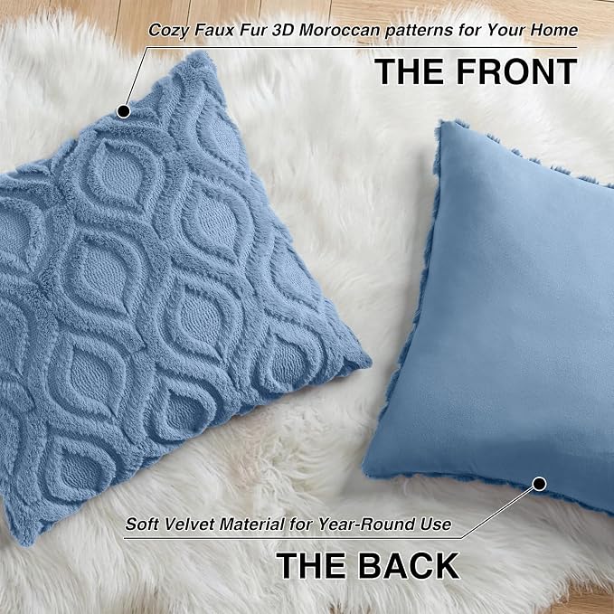 decorUhome Throw Pillow Covers 26x26 Inch Set of 2, Soft Plush Faux Wool Blue - Image 8