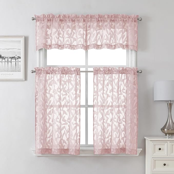 Lecloud Leia Jacquard Textured Blush Pink Curtains Sheer Valances - Image 6