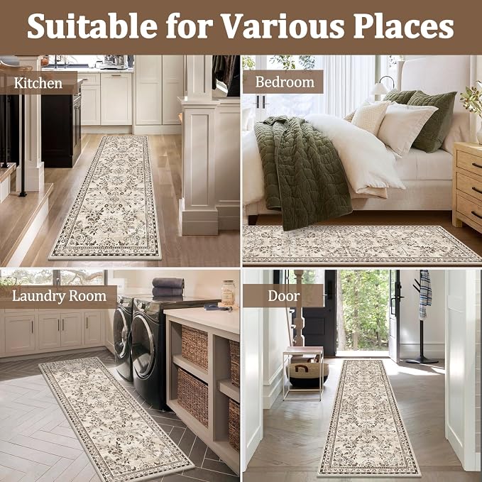 Yamaziot Washable Runner Rug 2x8 – Non Slip Boho Floral Hallway Runner Rug - Image 6