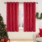 Deconovo Red Curtains, Christmas Drapes, Wave Line Dot Foil Print, 52 x 63 Inch by Deconovo